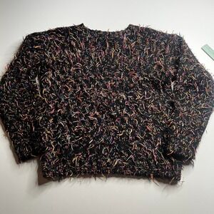 Vintage Pasta Mohair Blend Confetti Eyelash Knit Sweater Black Multi Color Small
